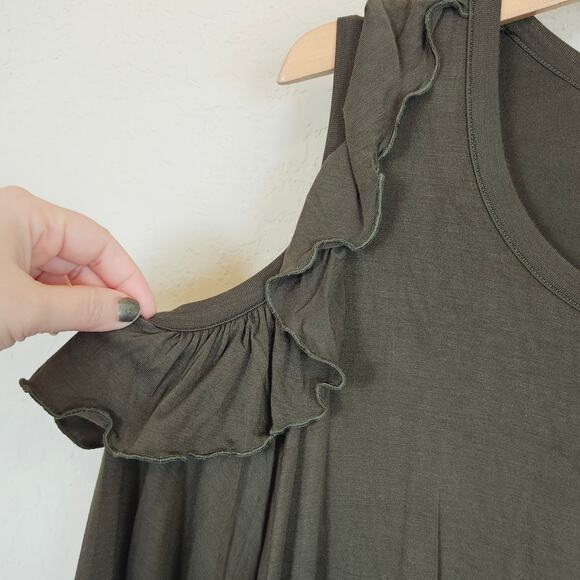 Chaser Bell  Sleeve Cold Shoulder Long Sleeve Top Olive Green Women's Medium - Picture 4 of 9